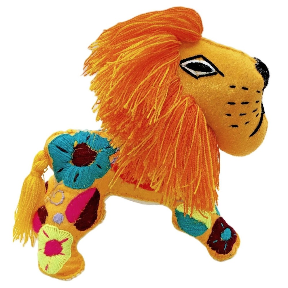 Vtg Handmade Lion Felt Yarn Plush 1974 Souvenir Bright Multicolor Needlework‎